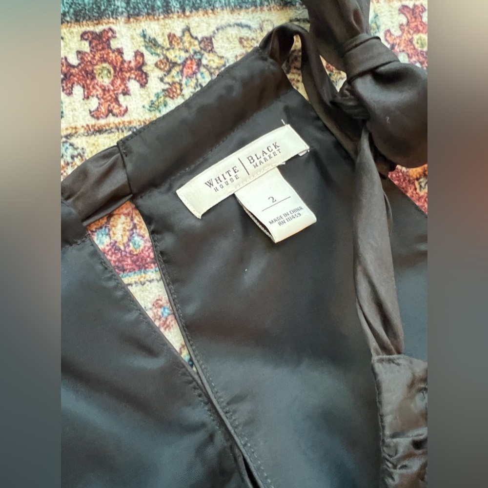 EUC Black silk White House Black Market midi halter bow detail dress, size 2 - Picture 5 of 8